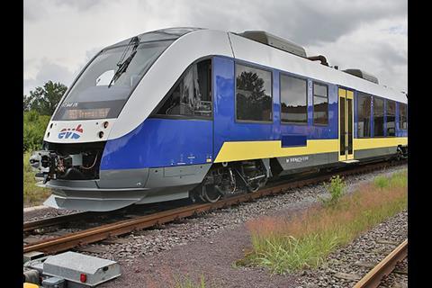 The first of 26 Coradia Lint 41 diesel multiple-units which Alstom is modernising for Niedersachsen transport authority LNVG is expected to return to service with EVB this month.